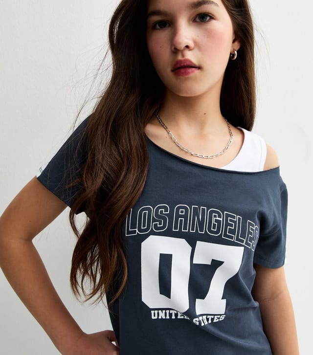New Look Girls' Navy 07 LA 2 In 1 Logo Off Shoulder Top New Look - 2
