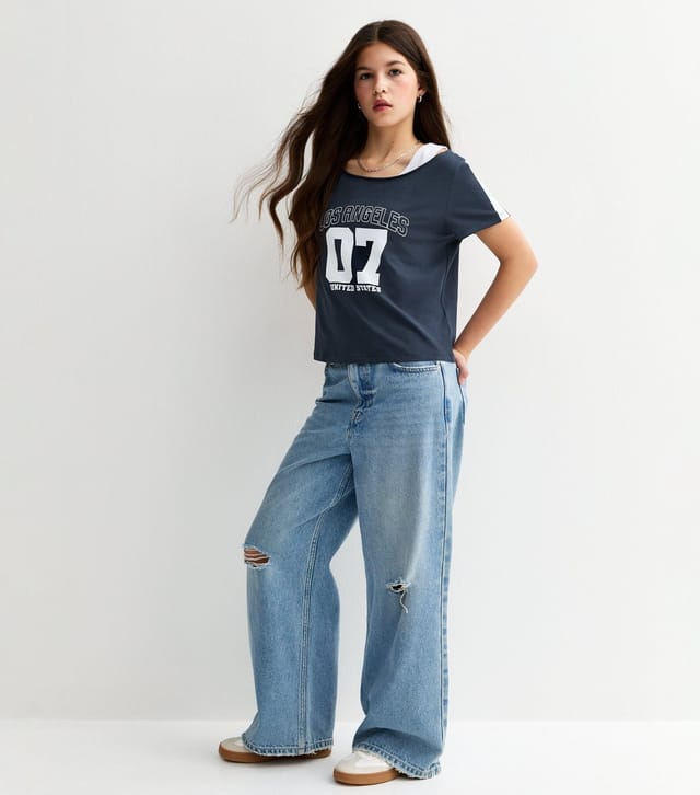 New Look Girls' Navy 07 LA 2 In 1 Logo Off Shoulder Top New Look - 3