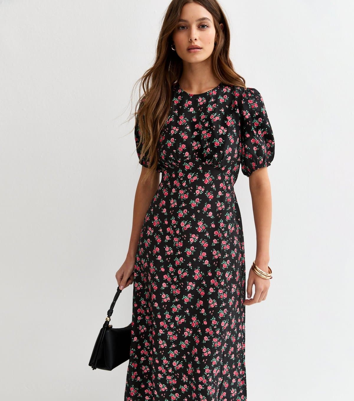 New Look Women's Black Ditsy Floral A-line Midi Dress New Look