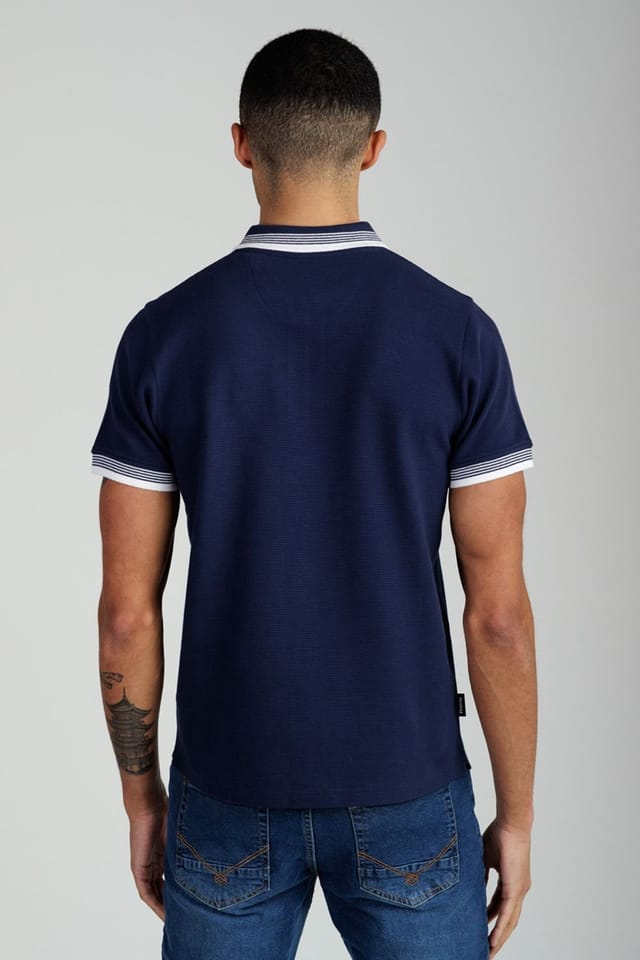Firetrap Firetrap Men's Regular Fit Cotton Ottoman Zip Polo in Navy - 2