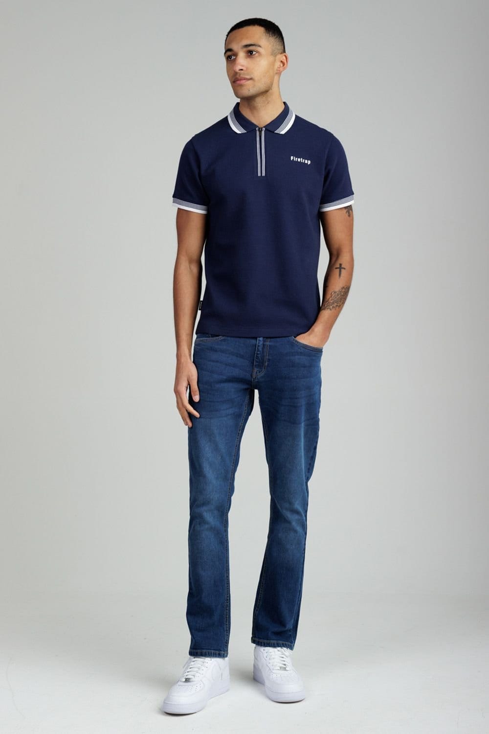 Firetrap Firetrap Men's Regular Fit Cotton Ottoman Zip Polo in Navy - 4