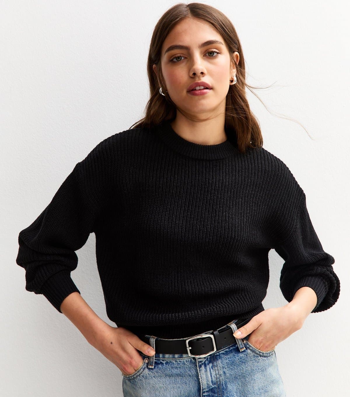 New Look New Look Black Ribbed Crew Neck Knit Jumper