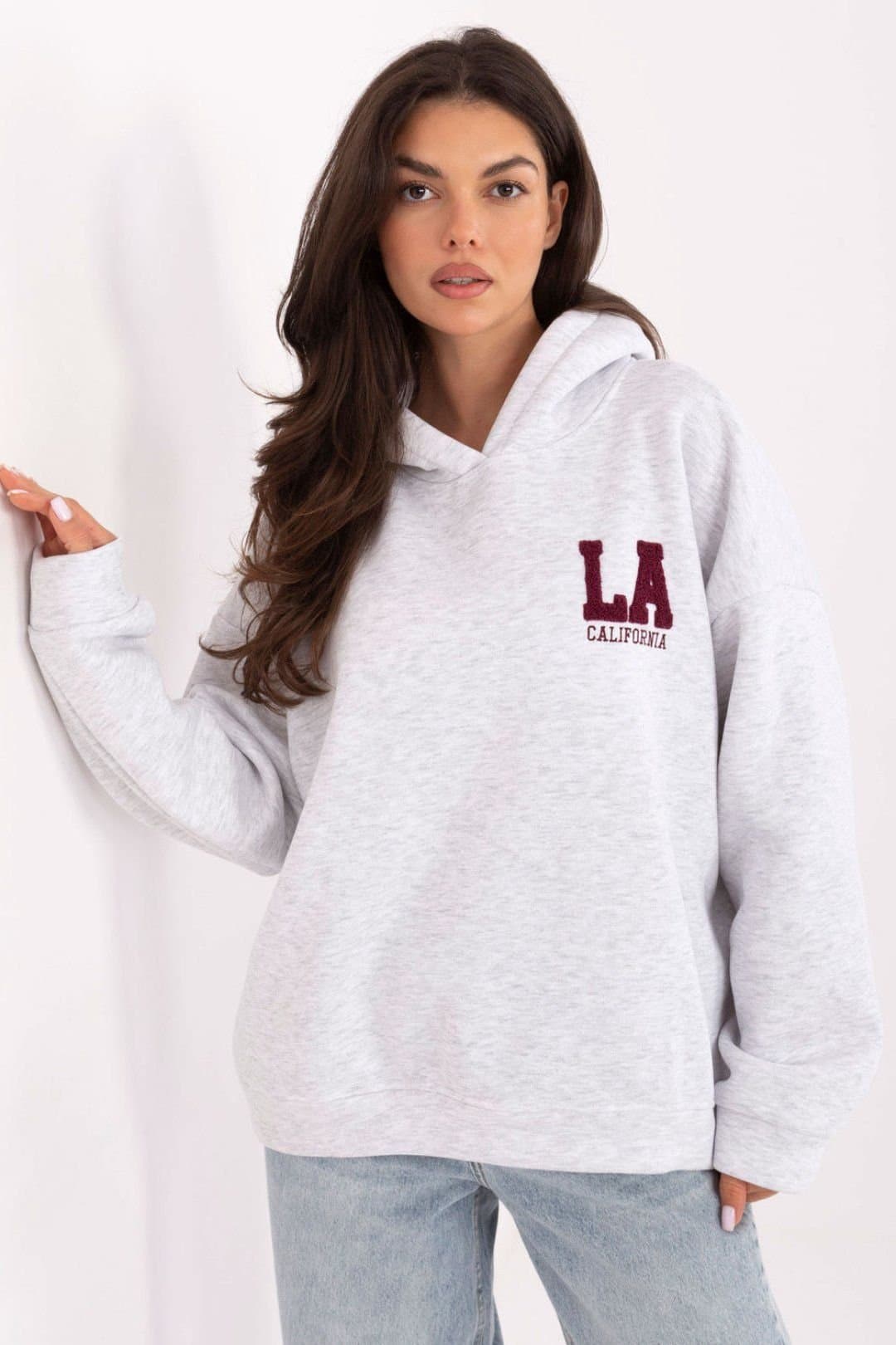 Love Lace Love Lace Women's Embroidered Hooded Casual Cotton Blend Sweatshirt in Grey
