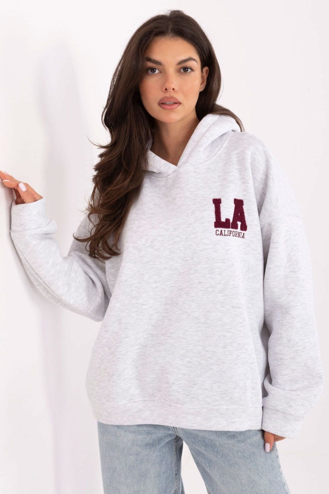 Love Lace Grey Embroidered Hooded Sweatshirt