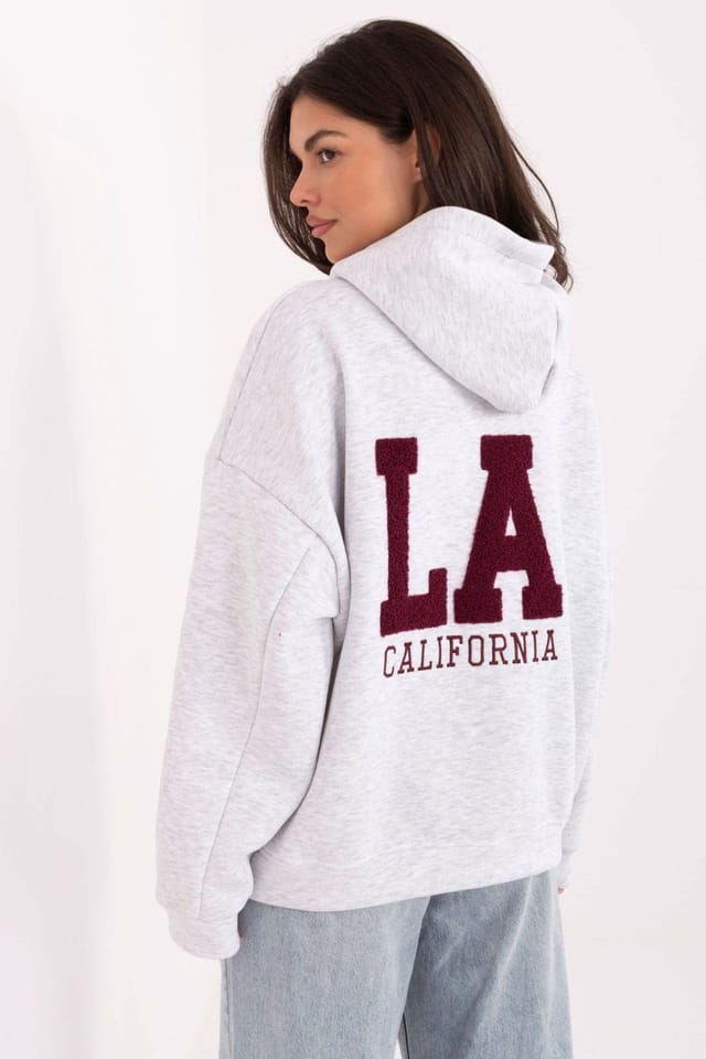 Love Lace Love Lace Women's Embroidered Hooded Casual Cotton Blend Sweatshirt in Grey - 2