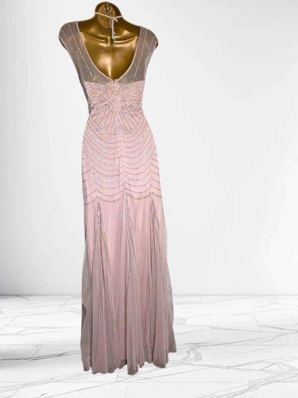 Monsoon Monsoon Beaded sequinned Maxi floor length Dress dusky Pink Art Deco Gown Size 12