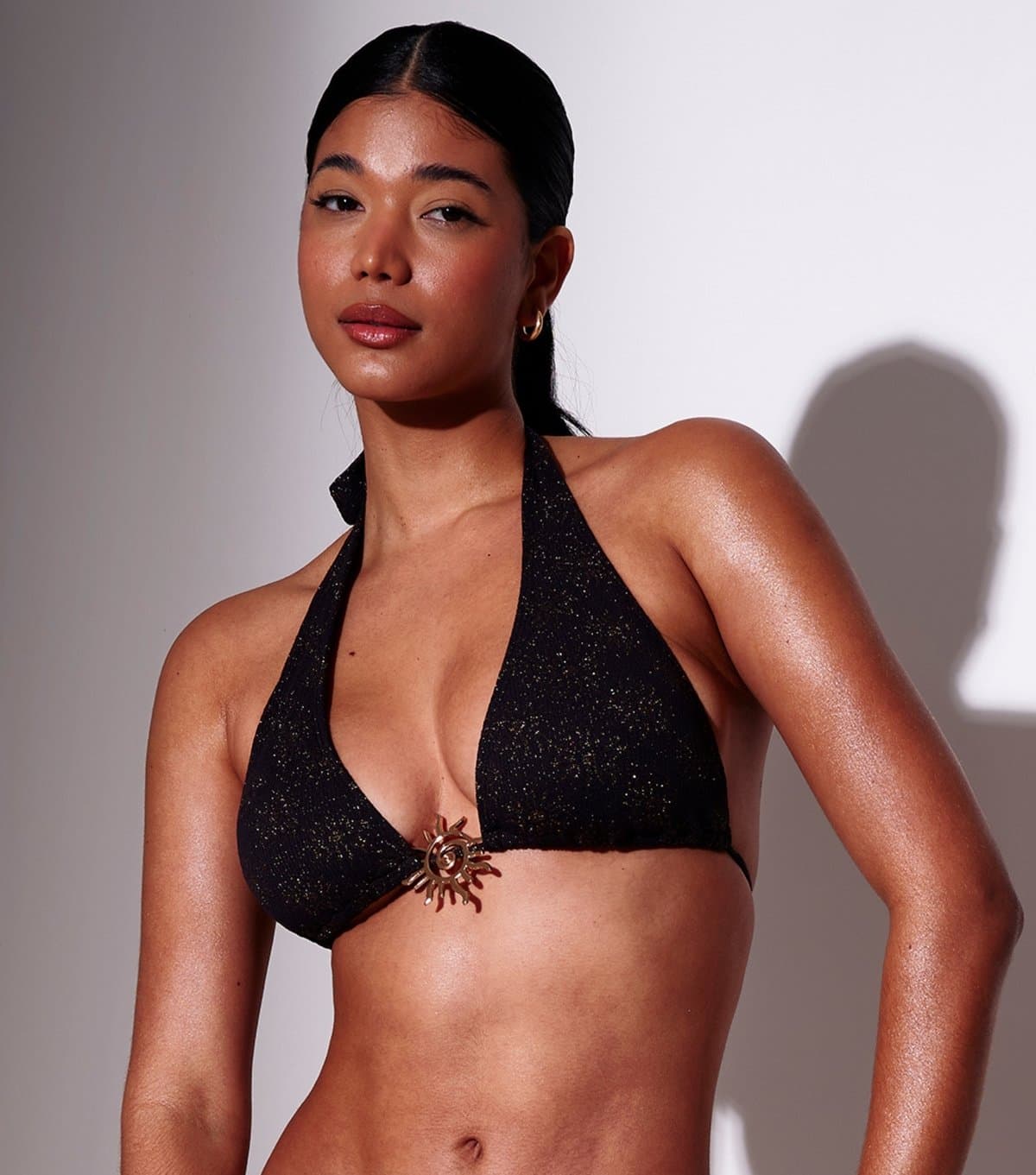 South Beach South Beach Black Glittery Halter Bikini Top