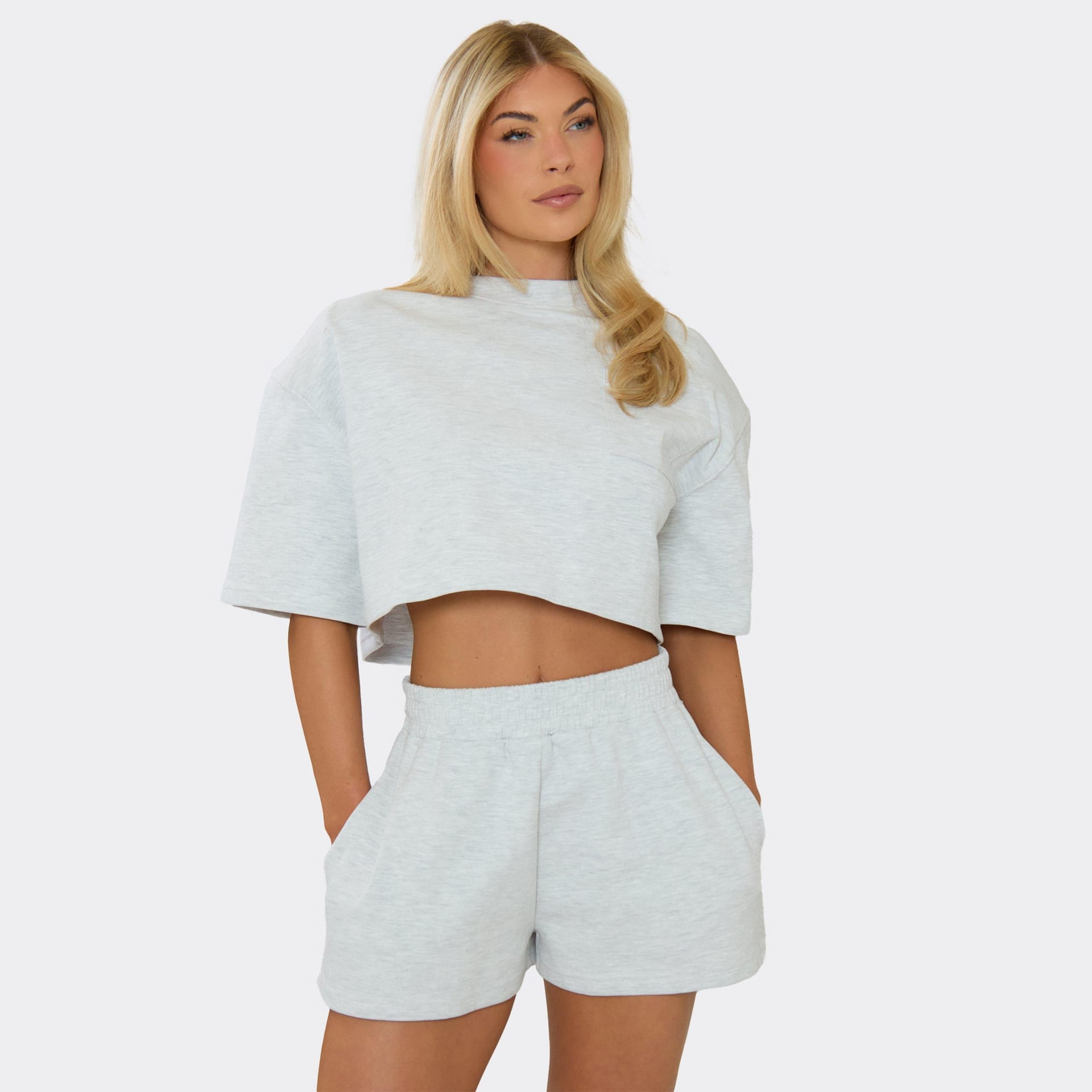 EGO Grey Marl Interlock Boxy Cropped T-Shirt