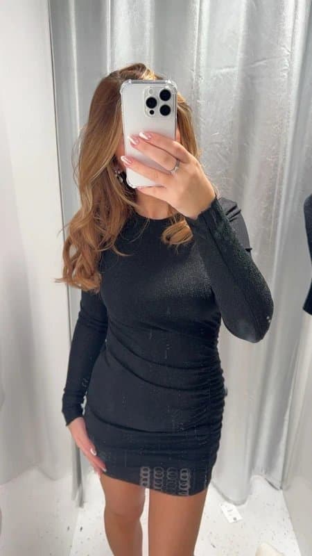 Bershka bershka black glitter dress ruched side