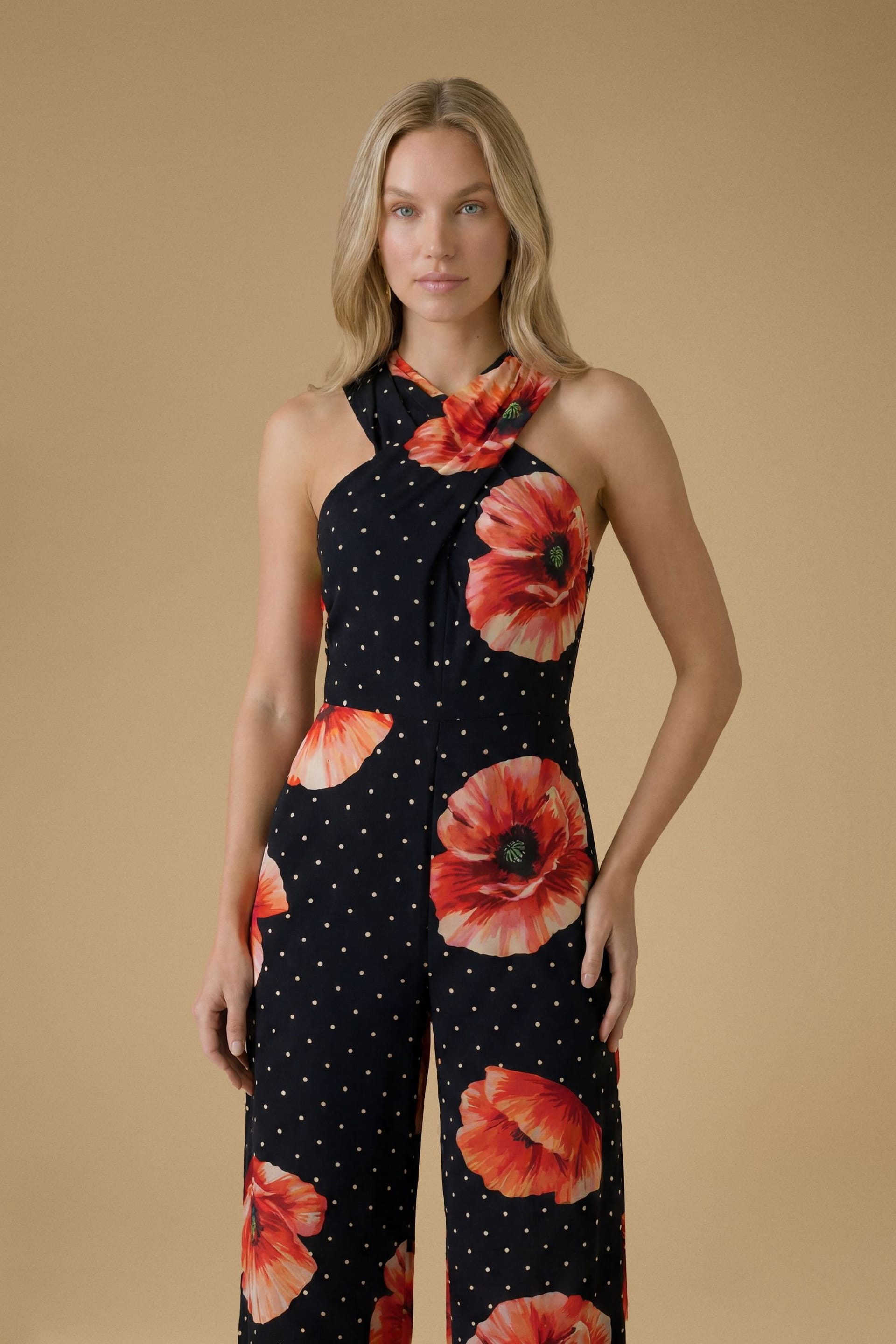 Oasis Oasis Women's Halter Cross Neck Viscose Printed Jumpsuit - 4