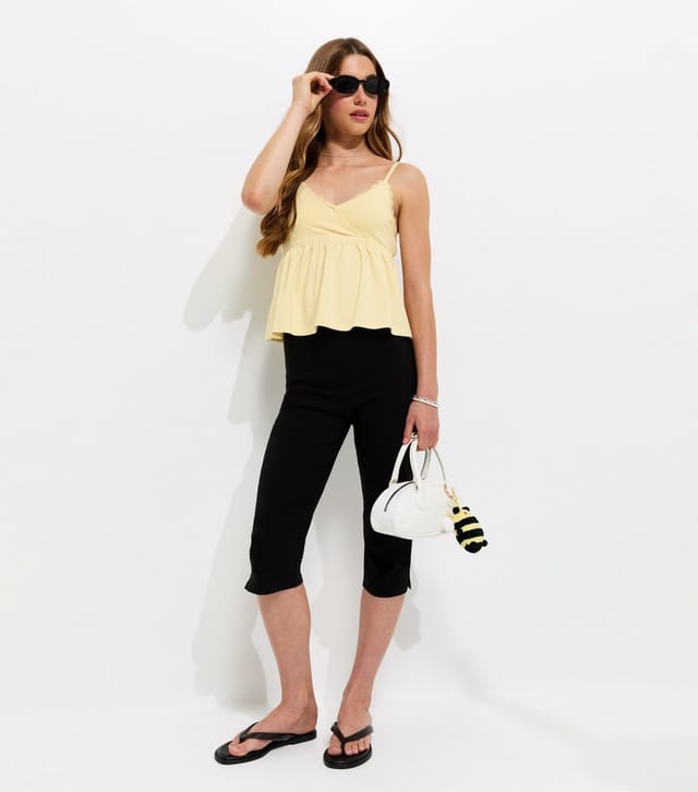 New Look Girls' Light Yellow Cotton Rich Lace Trim Triangle Cami Top New Look - 3