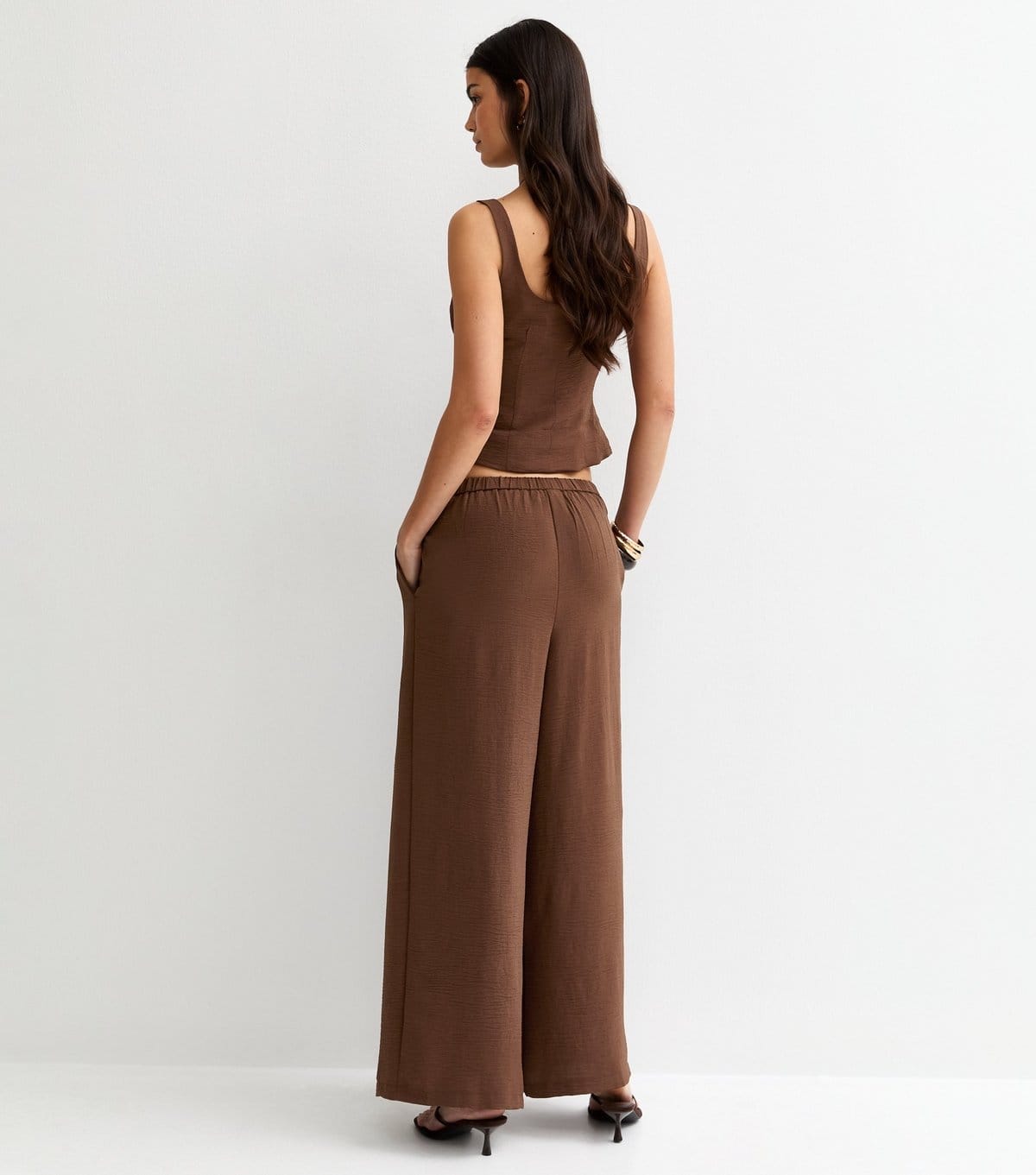New Look Women's Dark Brown Wide Leg Pleated Trousers New Look - 4