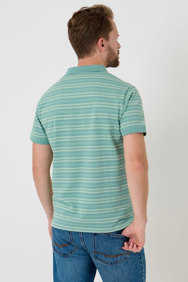 Saltwell Saltwell Men's Jacquard Stripe Short Sleeve Polo Shirt in Green - 2