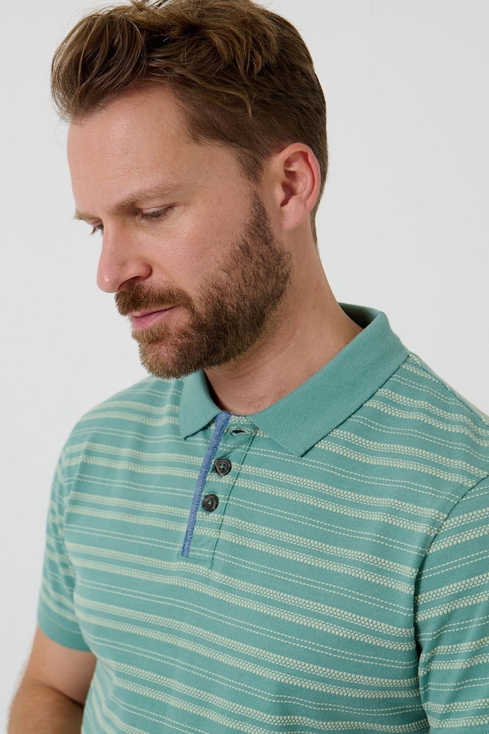 Saltwell Saltwell Men's Jacquard Stripe Short Sleeve Polo Shirt in Green - 4