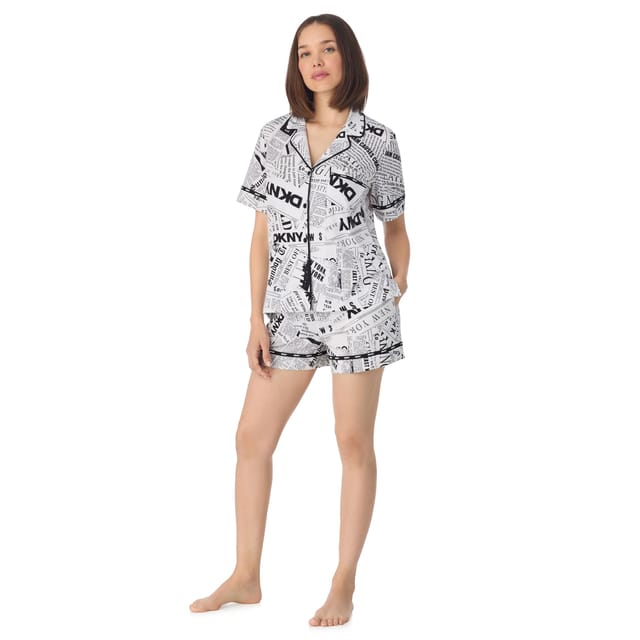 DKNY DKNY Women's Short sleeve notch collar & boxer set in white newspaper - 3