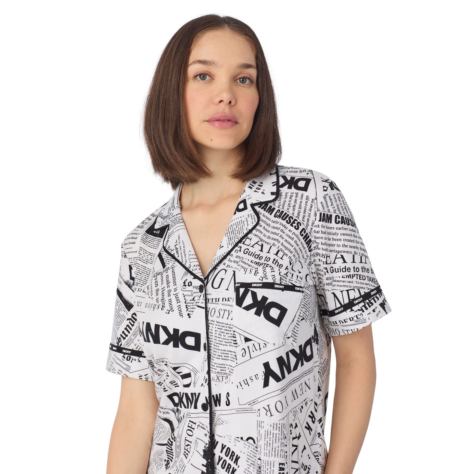 DKNY DKNY Women's Short sleeve notch collar & boxer set in white newspaper - 4