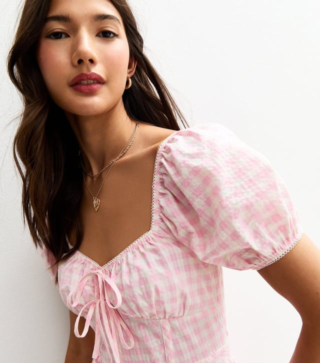 New Look Women's Pink Gingham Puff Sleeve Mini Dress New Look - 2