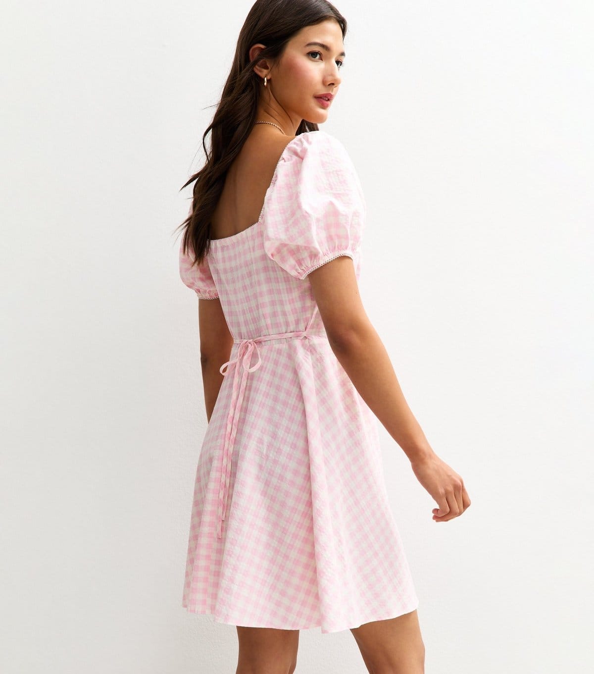 New Look Women's Pink Gingham Puff Sleeve Mini Dress New Look - 4