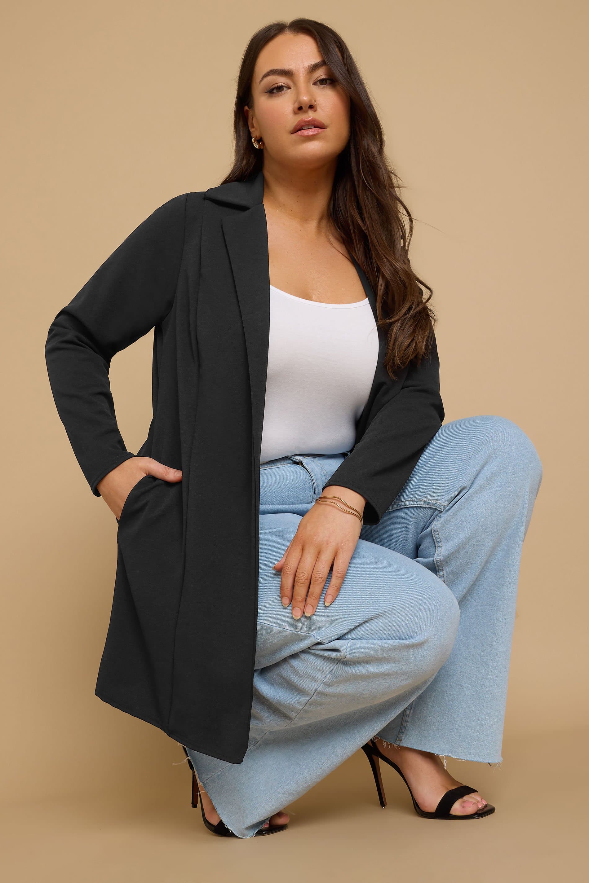 Yours Curve Plus Size Black Longline Blazer