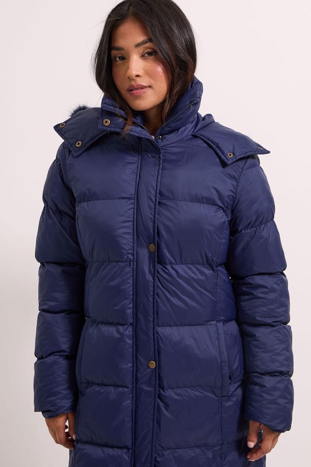 Dorothy Perkins Dorothy Perkins Women's Petite Fur Trim Padded Puffer Coat in Navy - 2