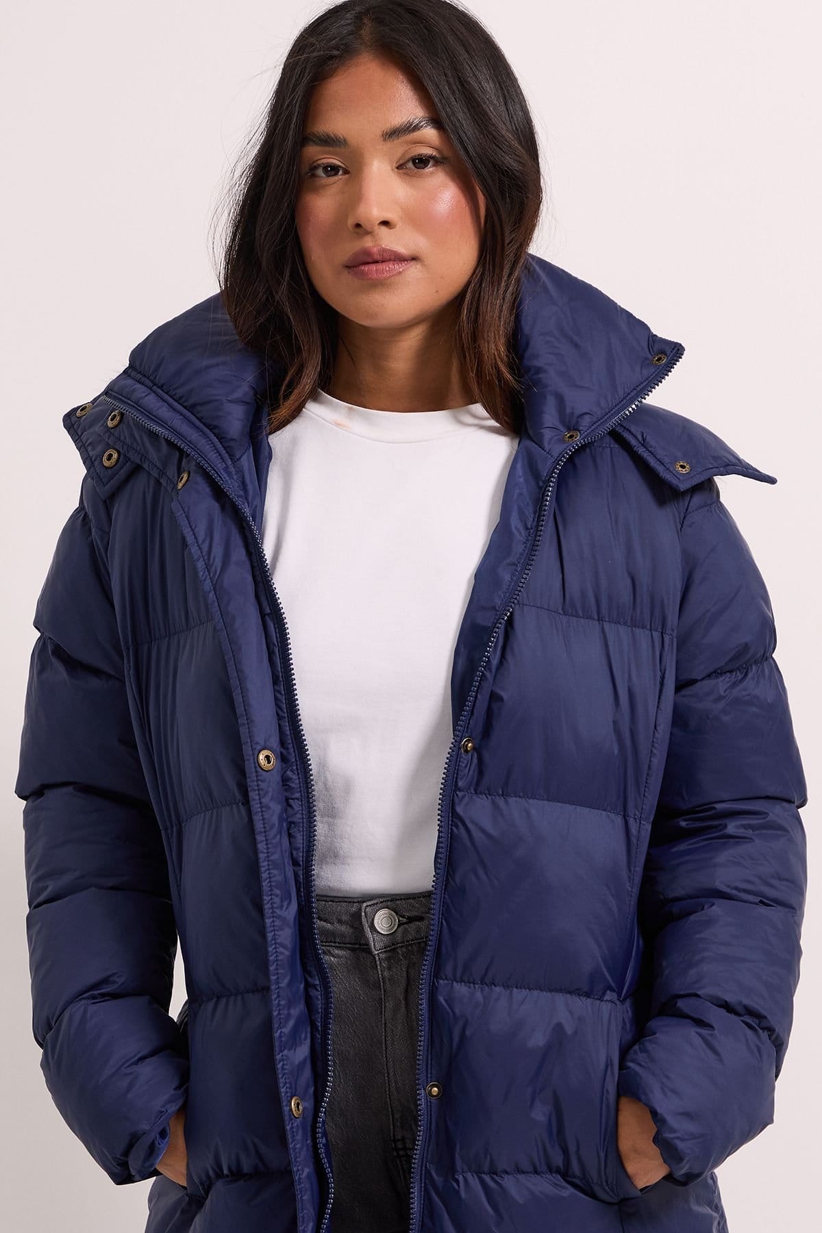 Dorothy Perkins Dorothy Perkins Women's Petite Fur Trim Padded Puffer Coat in Navy - 4