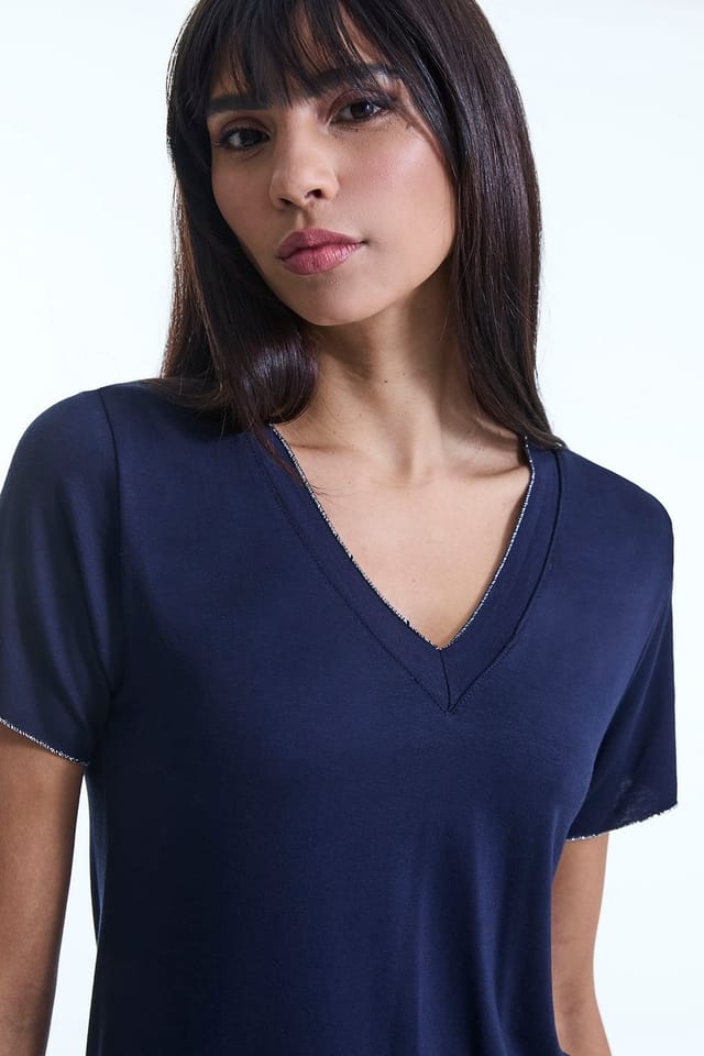 James Lakeland James Lakeland Women's V-neck Navy T-shirt - 3
