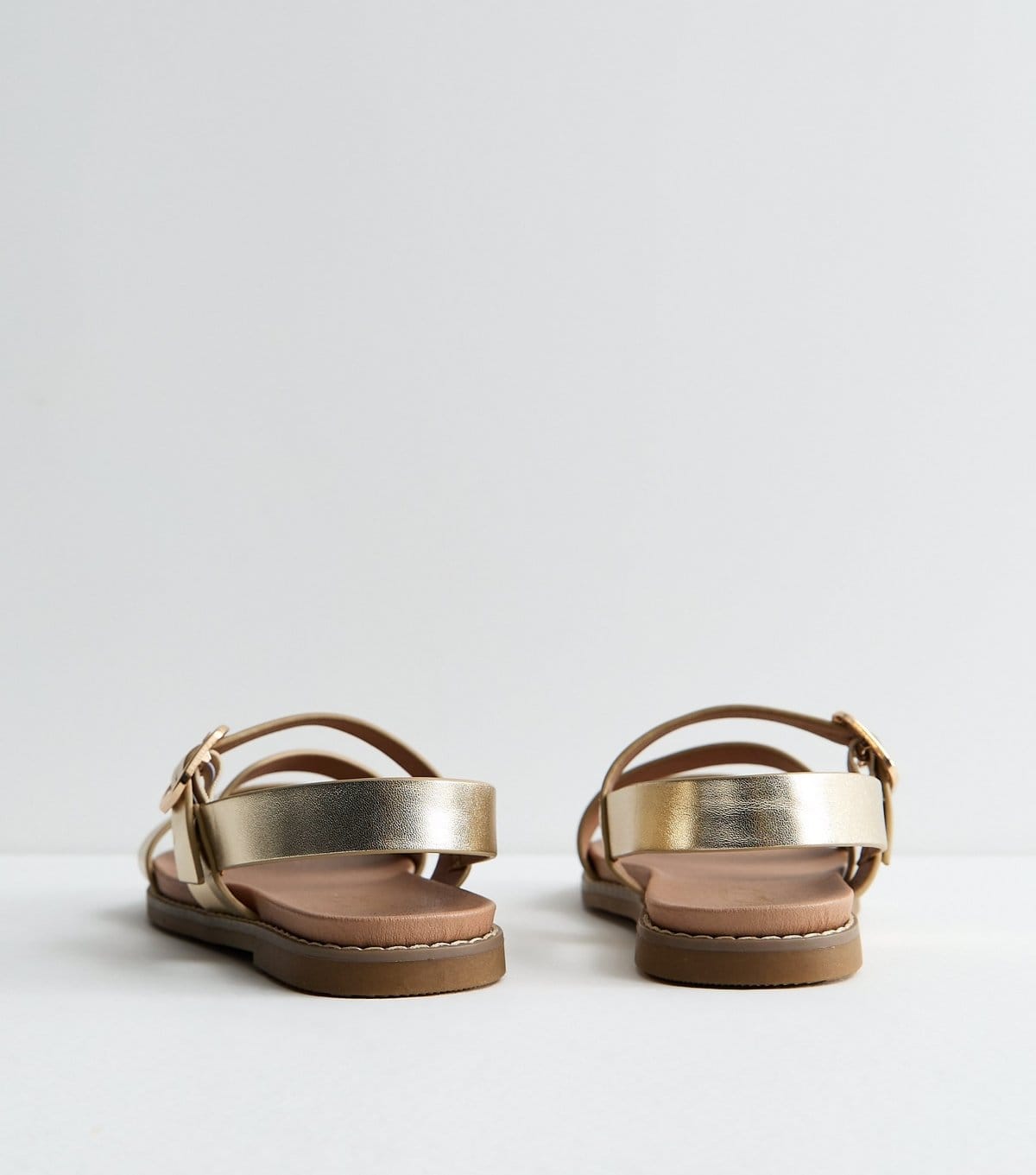New Look Women's Wide Fit Gold Faux Leather Strappy Flat Sandals Vegan New Look - 4