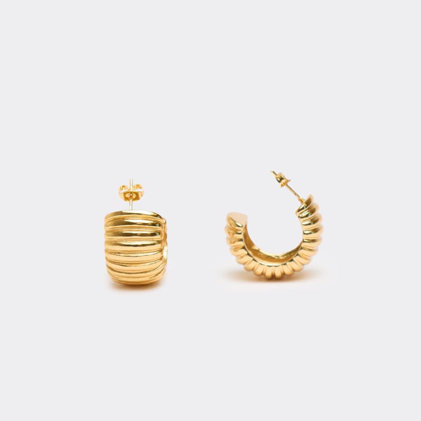 EGO Ribbed Detail Chunky Hoop Earrings In Gold, Women's Size UK 0 - 1