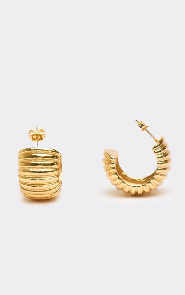 EGO Ribbed Detail Chunky Hoop Earrings In Gold, Women's Size UK 0 - 2