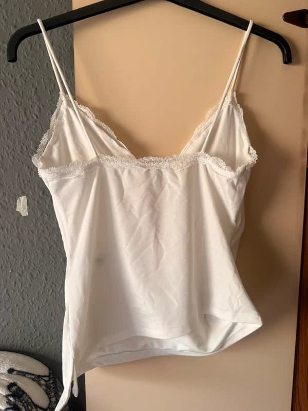 Bershka Bershka White Lace Trim Cami Top Size L