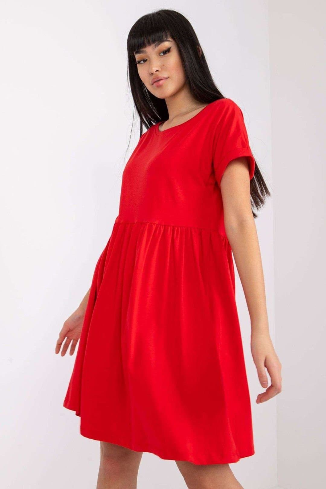 Love Lace Love Lace Women's Everyday Unbuttoned Flared Cotton Dress in Red