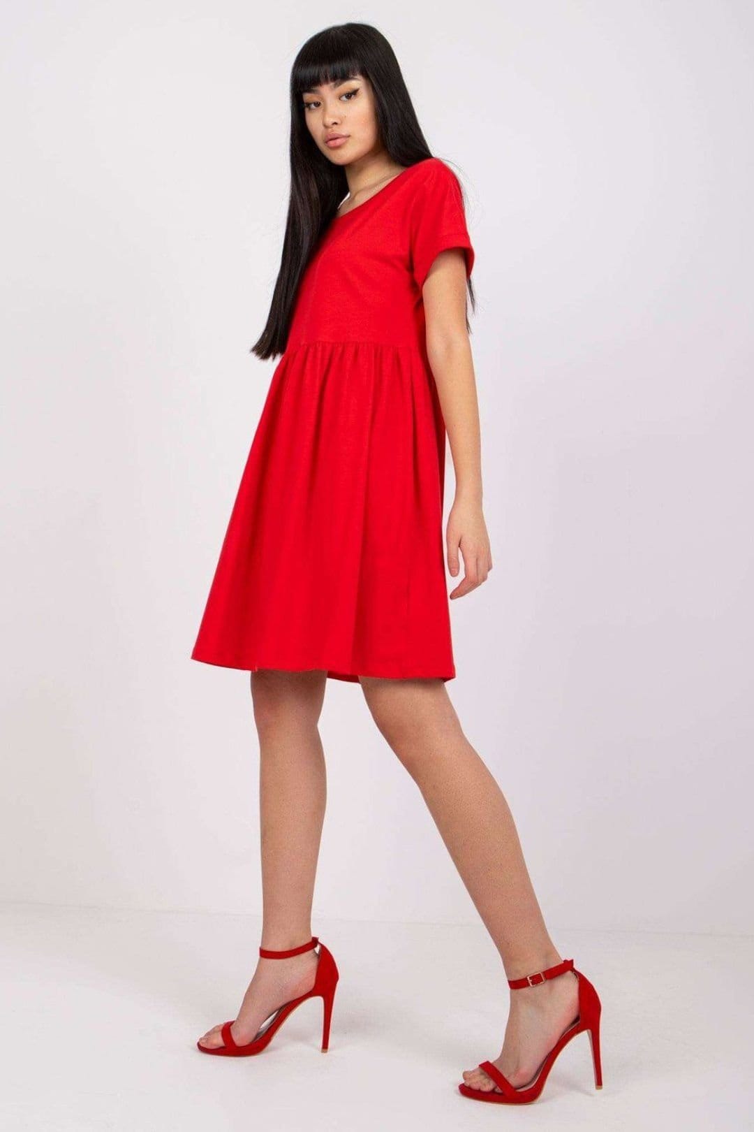 Love Lace Love Lace Women's Everyday Unbuttoned Flared Cotton Dress in Red - 4