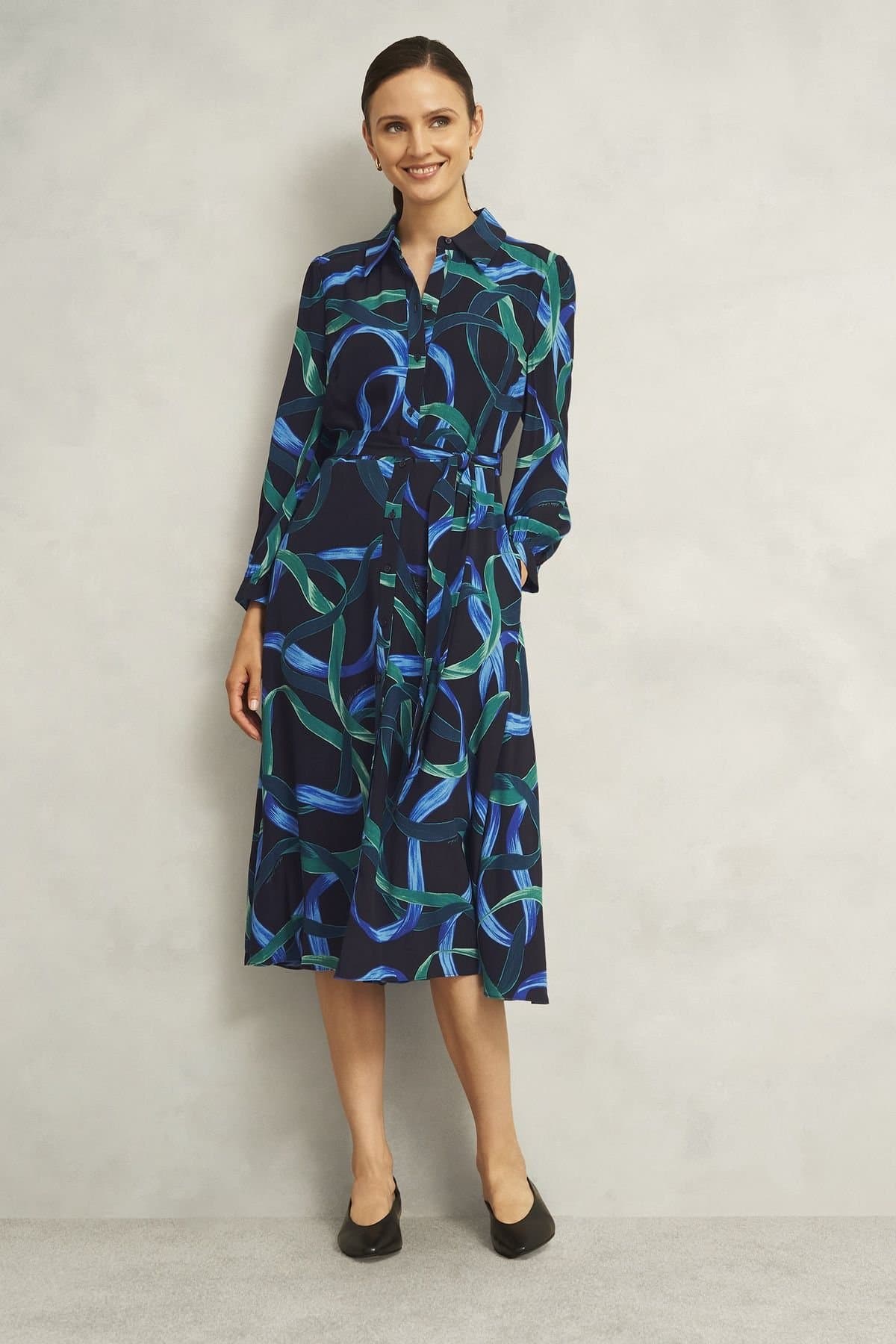 Hobbs London Hobbs London Women's Alis Ribbon Print Dress in Dark Navy