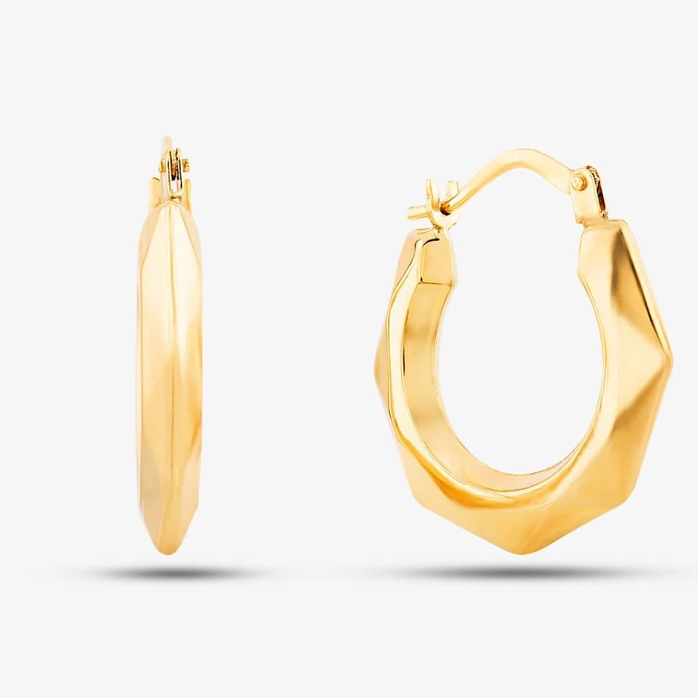 T.H.Baker T.H.Baker Women's 9ct Yellow Gold Patterned Creole Earrings UER121Y