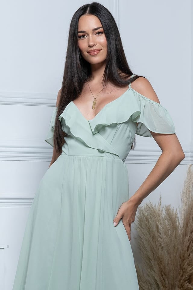 Jolie Moi Jolie Moi Women's Spaghetti-Strap Ruffle Maxi Dress in Pale Green - 3