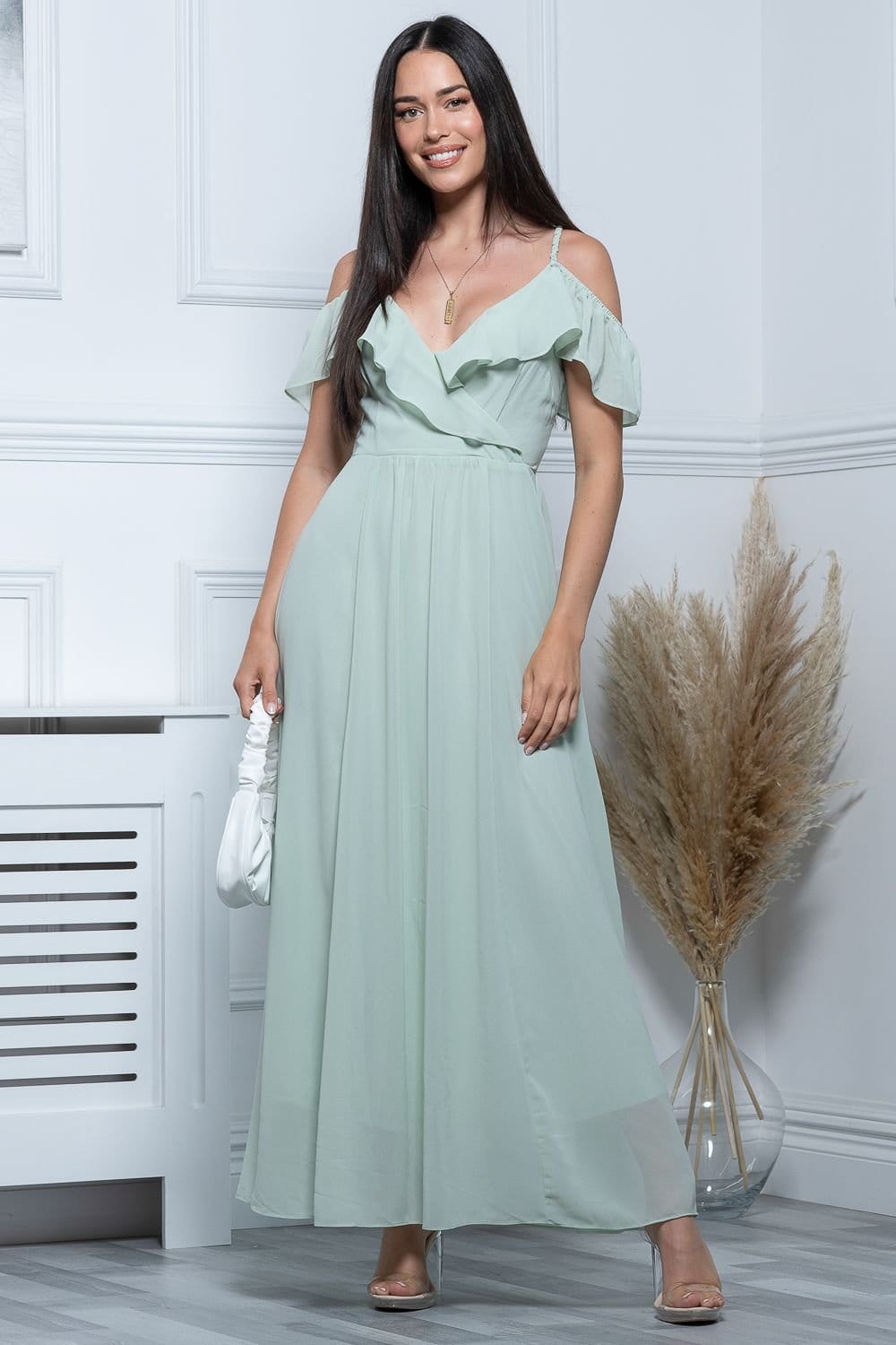 Jolie Moi Jolie Moi Women's Spaghetti-Strap Ruffle Maxi Dress in Pale Green - 4