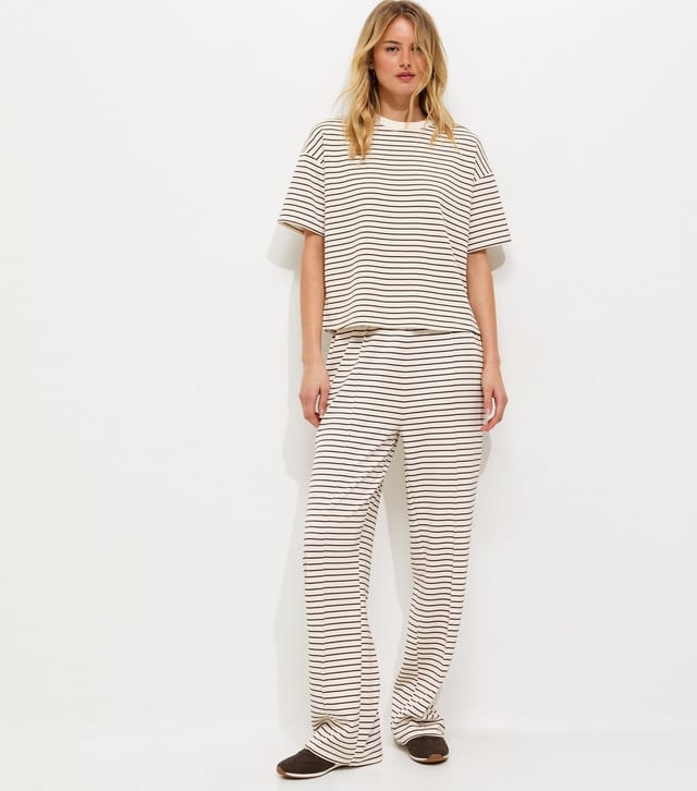 New Look Women's Tall Premium Brown Heavyweight Cotton Striped Wide Leg Trousers New Look - 3