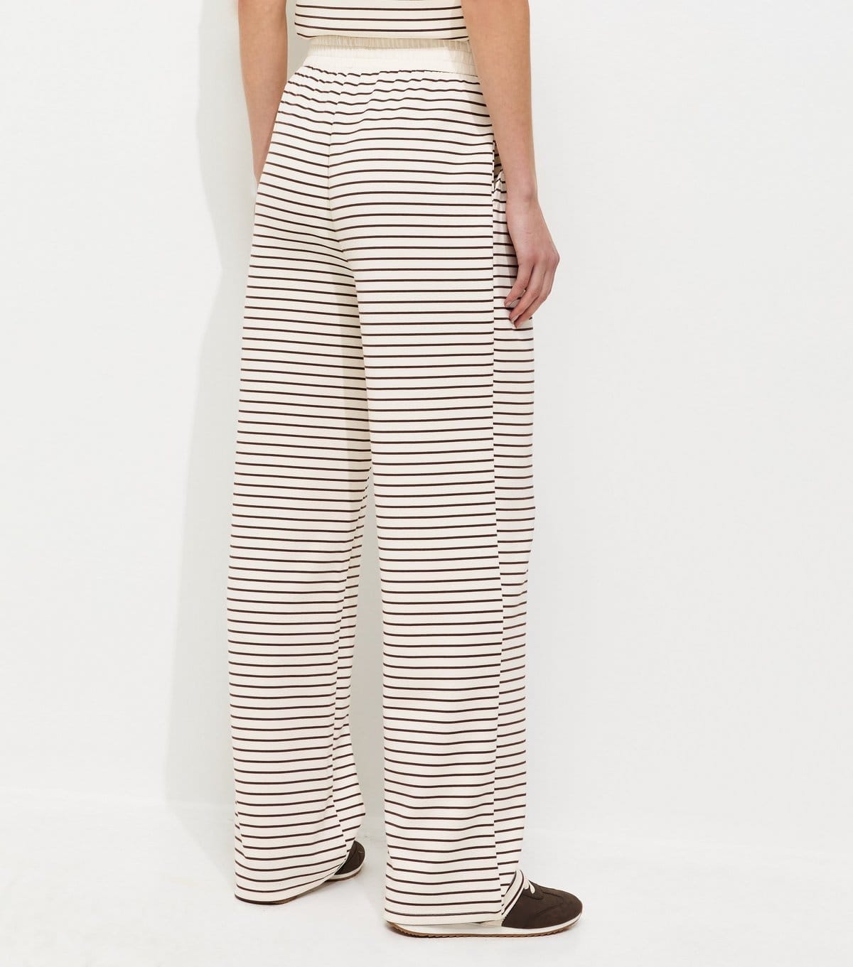 New Look Women's Tall Premium Brown Heavyweight Cotton Striped Wide Leg Trousers New Look - 4