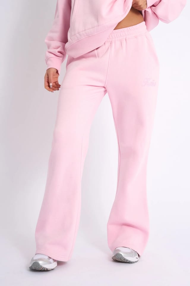 Kaiia Kaiia Script Logo Wide Leg Joggers Baby Pink - 2