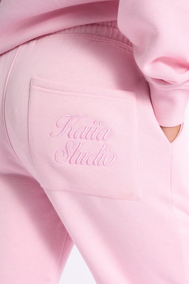 Kaiia Kaiia Script Logo Wide Leg Joggers Baby Pink - 3