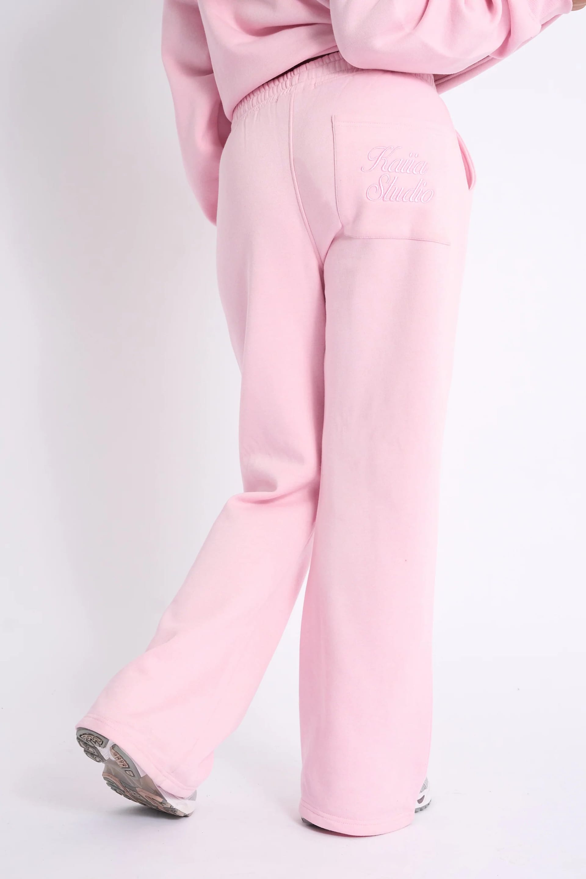 Kaiia Kaiia Script Logo Wide Leg Joggers Baby Pink - 4
