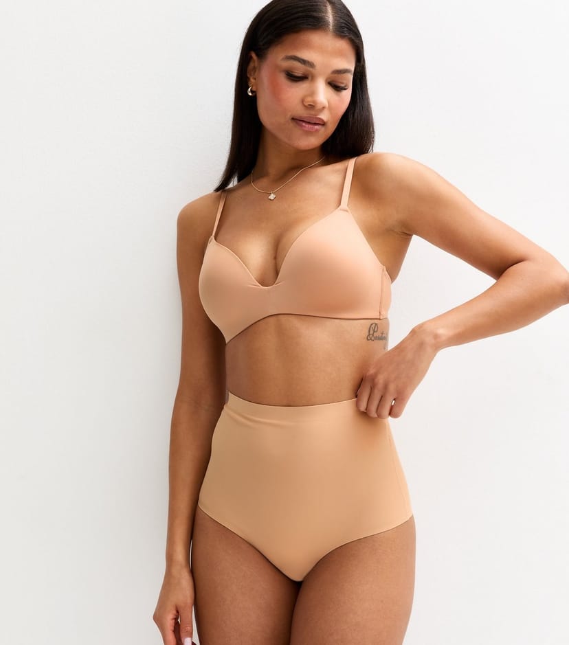 New Look Women's Tan Bonded Smooth High Waisted Medium Control Shaping Brazilian Briefs New Look - 1