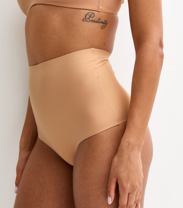 New Look Women's Tan Bonded Smooth High Waisted Medium Control Shaping Brazilian Briefs New Look - 3