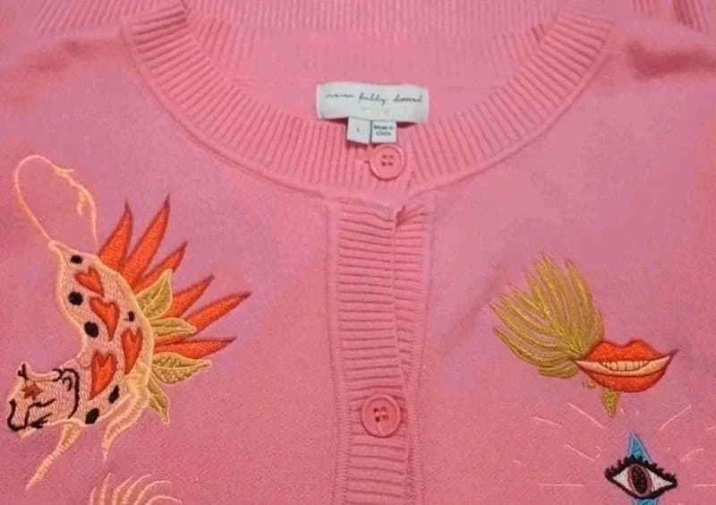 Never Fully Dressed Never Fully Dressed Pink Embroidered Cardigan  - size L (14/16)
