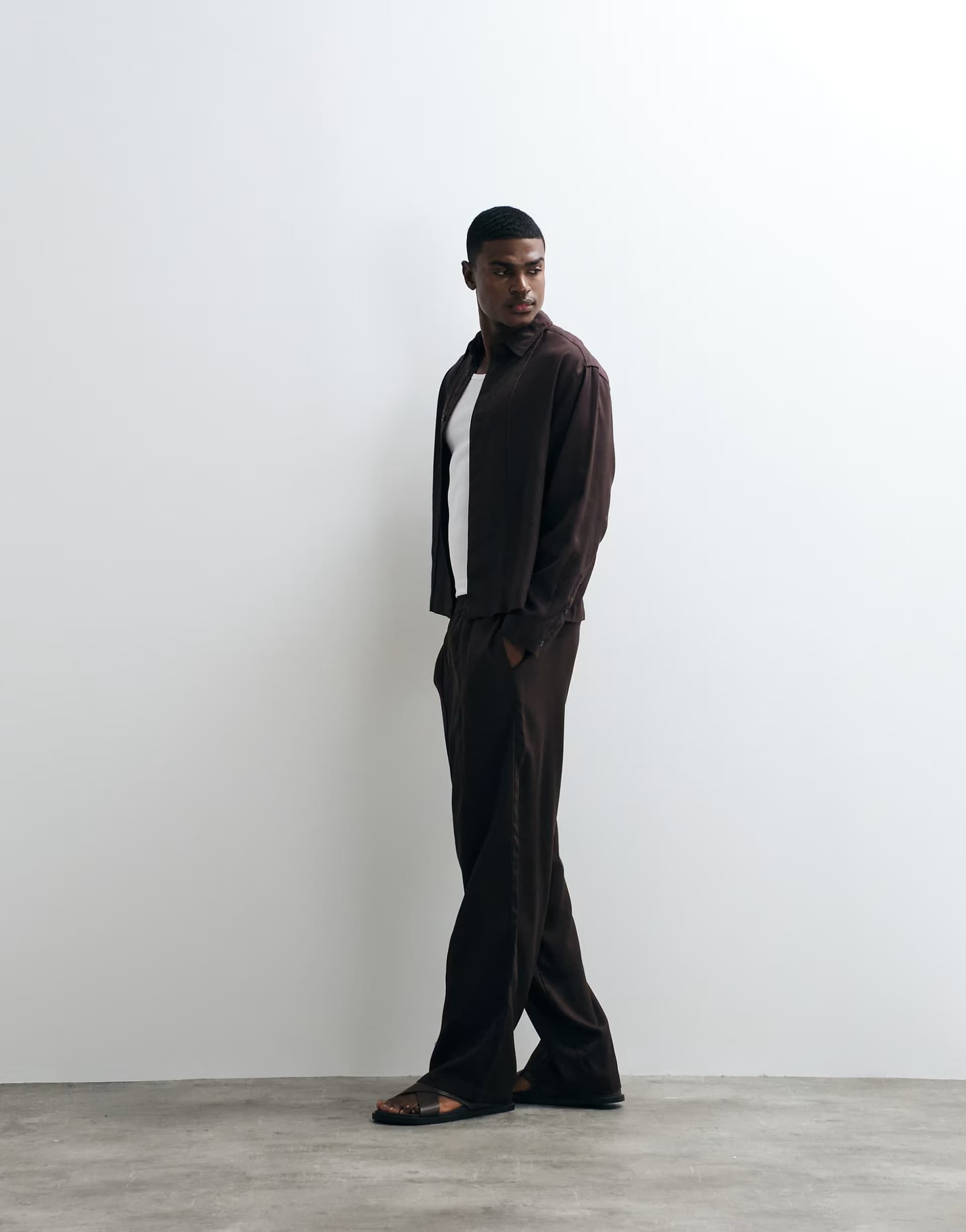 ASOS ASOS DESIGN premium co-ord wide leg trousers in brown