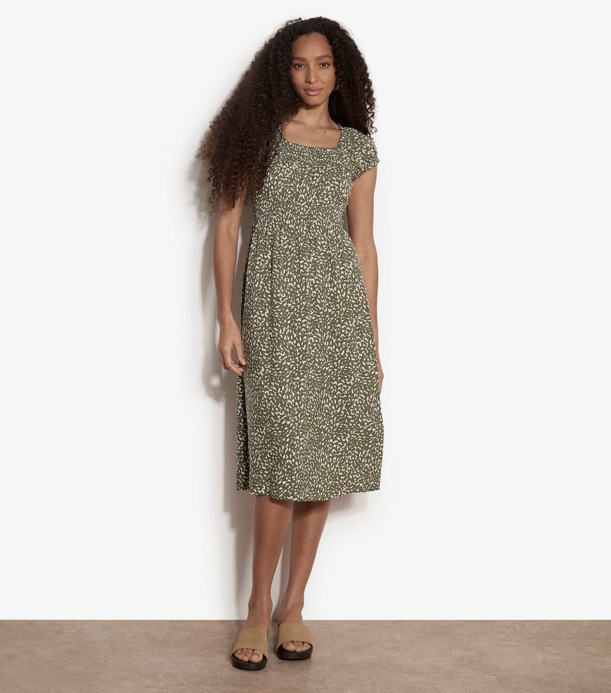 Apricot Women's Khaki Brush Dot Milkmaid Dress Apricot New Look