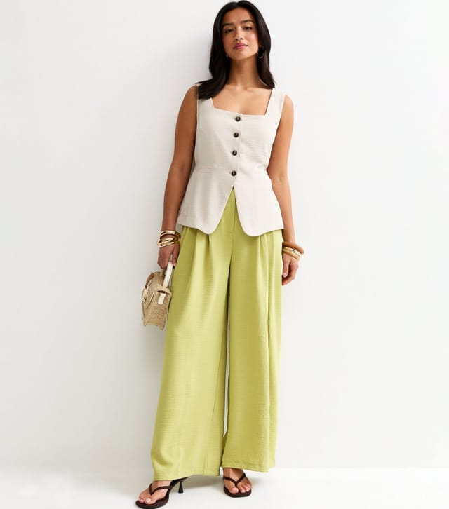 New Look Women's Petite Light Green Pleated Wide Leg Trousers New Look - 3