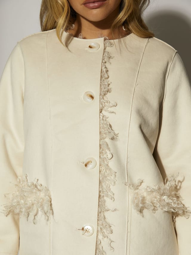 South Beach South Beach Women's Reversible Mongolian Faux Fur Suede Jacket in Cream - 2