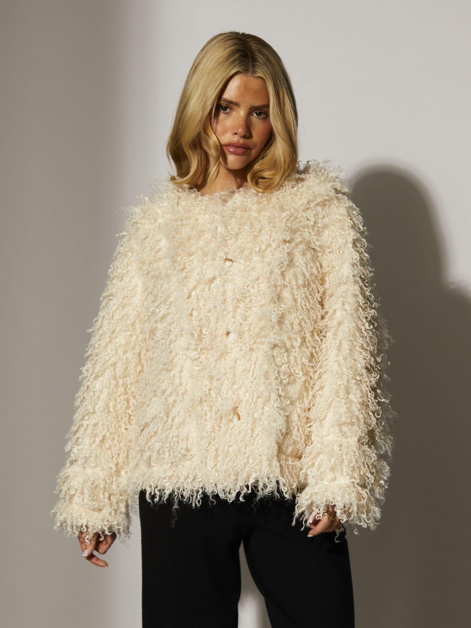 South Beach South Beach Women's Reversible Mongolian Faux Fur Suede Jacket in Cream - 4