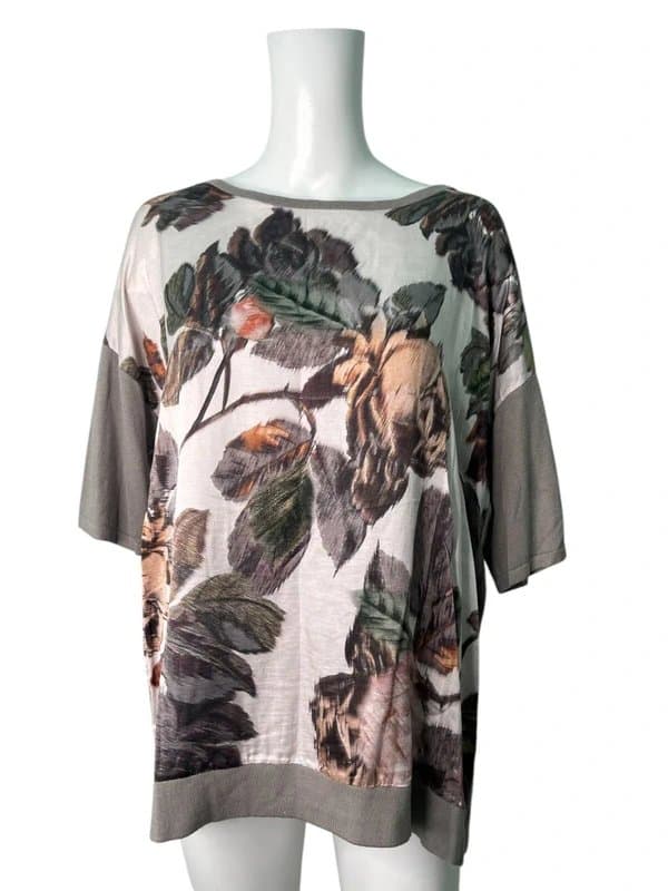 Phase Eight Phase Eight Silk Top T-Shirt Size S Womens EU38 Grey & Brown Floral Short Sleeve